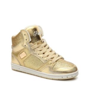 Pastry Glam Pie Glitter gold metallic youth sneaker sz 3